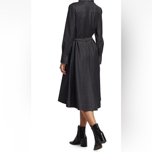BRUNELLO CUCINELLI Denim Belted Wool Shirtdress in Anthracite $2895 - Picture 4 of 13